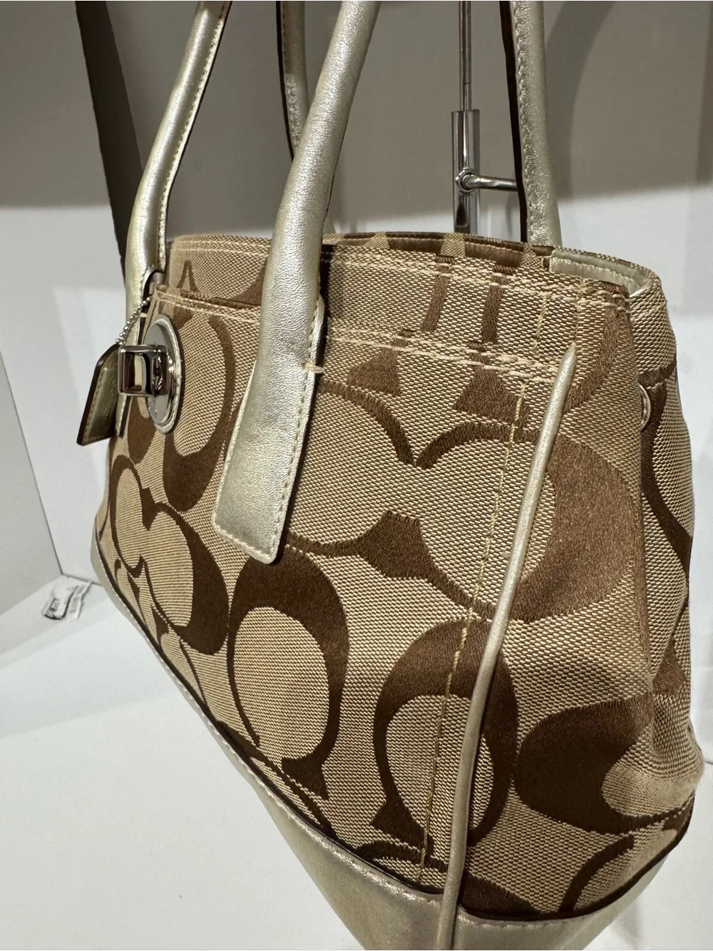 Coach Hampton Madeline Khaki and Metallic Canvas Tote